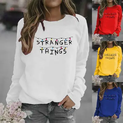 Women Printed Crew Neck Sweater Stranger Things 2025