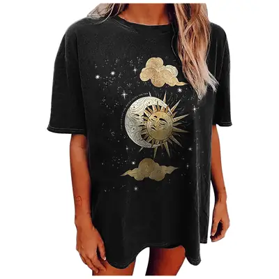 2025 Loose Planet Print Casual T-Shirt Black
