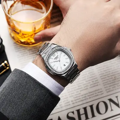 Modality Square Watch for Men Silver Alloy Belt