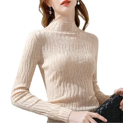 Women's New Half Turtleneck Knit T-Shirt Yellow