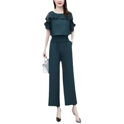 Black Wide Leg Tights with Ruffled Top for Women
