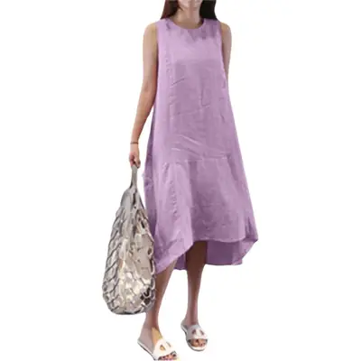 Sleeveless Cotton Dress Plus Size Long Swing Vest