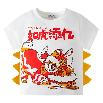 Chinese Style Lion Dance T-Shirt for Boys Summer Wear
