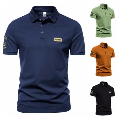 2023 Men Navy Blue Military Style Polo T-Shirt