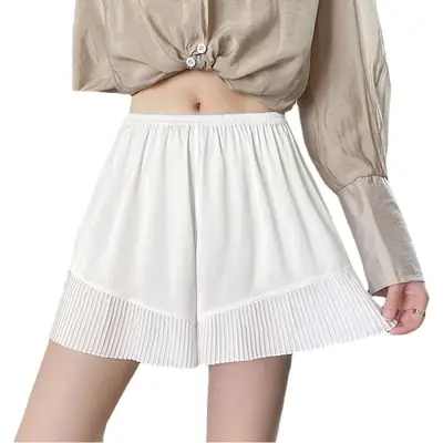 Women Ice Silk Pleated Shorts White 2025