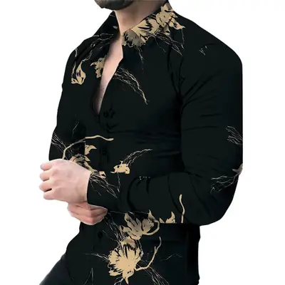Men's Green Digital Print Long Sleeve Shirt
