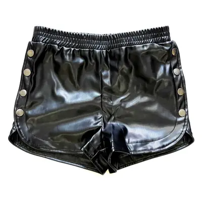 Black PU Leather High Waist Split Shorts