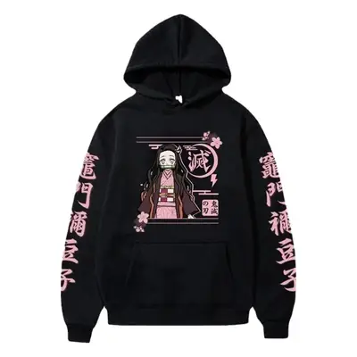 Pink Cross-border Fleece Hoodie for Men with Anime Print