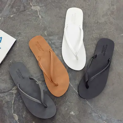 Flip-Flops Men's Non-Slip 2021 New Couple Slippers for Outer Wear Summer Flip-Flops Wear-Resistant Leather Simple Fashion Beach