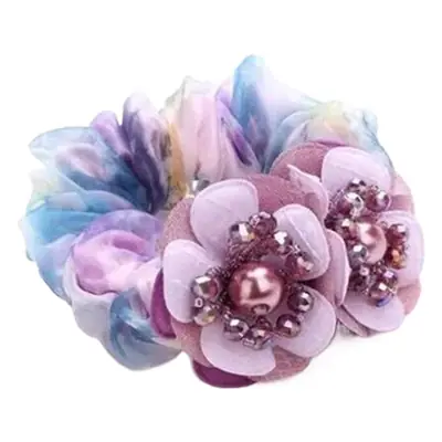 Purple Floral Hair Ring with Pearl Centerpiece