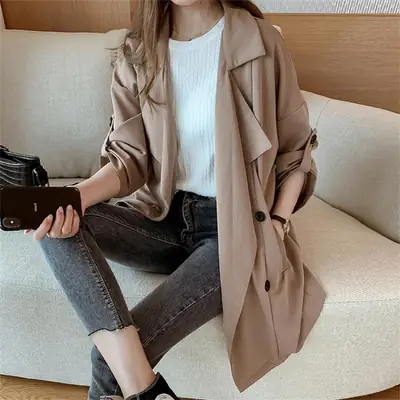 2023 Korean Style Loose Black Coat for Women