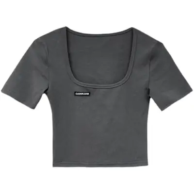Women's 2025 Summer Light Blue Crop Top with Collarbone Exposing Design