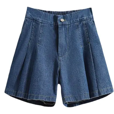 Washed Denim Shorts Women 2025 Summer Wide Leg Elastic Waist