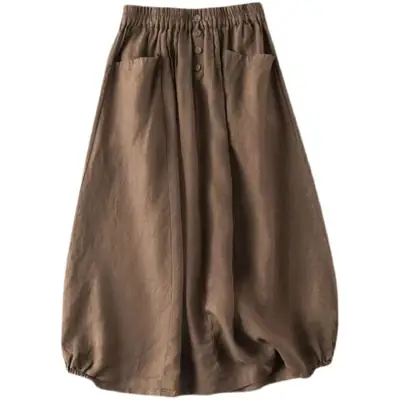 Large Size Women Linen Skirt Navy Blue A Line
