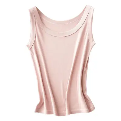Women Cotton Vest I-Shaped Anti Exposure Round Neck Sleeveless