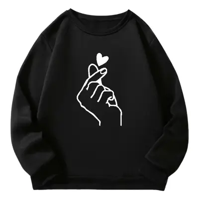 Women Black Heart Hand Print Sweatshirt 2022