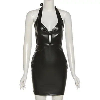 2024 Women's Sexy Halterneck Slim Fit Dress Brown