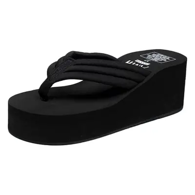 Black Thick Heel Women's Flip Flops Plus Size
