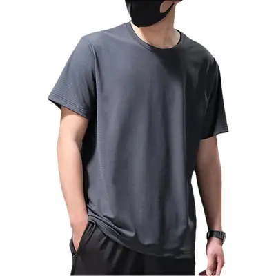 Men Ice Silk Mesh T-Shirt Grey Black 2-Pack