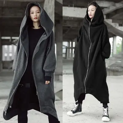 2023 Hooded Fleece Zipper Coat Black Longwear
