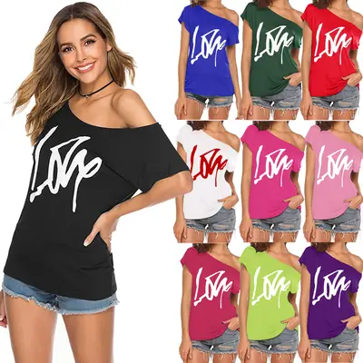 Black Love Letter Off-Shoulder T-Shirt Women