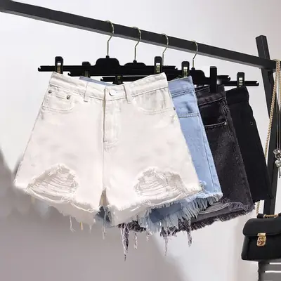 White Burr Edge High Waist Denim Shorts