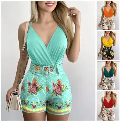 2023 V-Neck Floral Shorts Set for Women