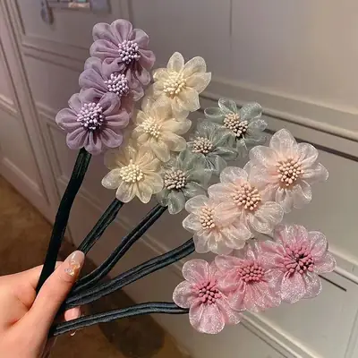 Organza Purple Flower Hair Curler Ball Headdress