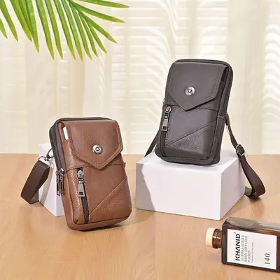 Vintage Cowhide Phone Bag for Men Brown Crossbody