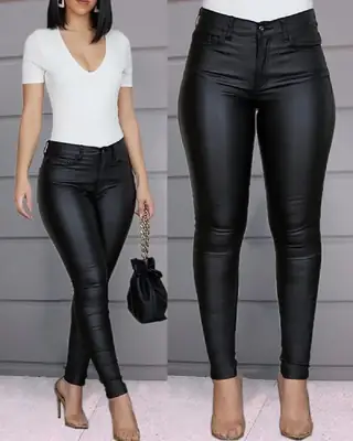 2022 Black Skinny Pu Leather Skinny Pants Women