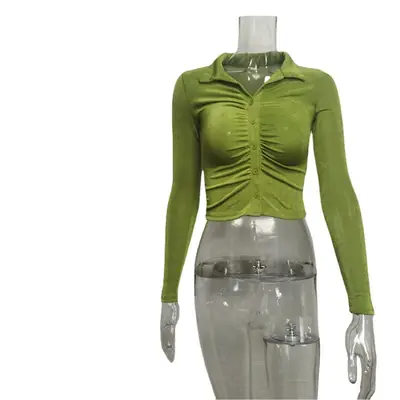Green Ruched Long Sleeve Cardigan for Women