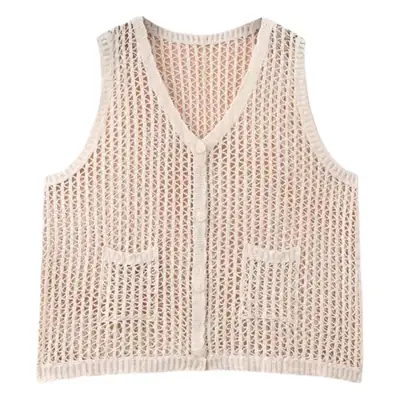 Hollow Knitted Vest Cardigan Women Brown Nostalgic Style
