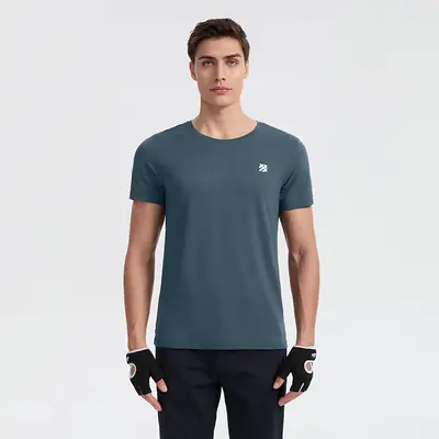 Men's Black Thin Sports T-Shirt Round Neck Quick Dry