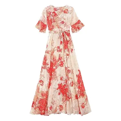 2022 Floral Gown Dress for Women with Red Embroidery