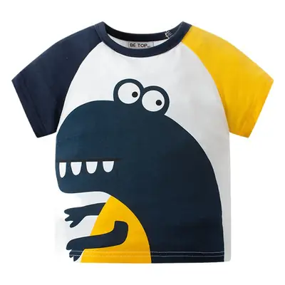 Kids Cartoon Dinosaur T-Shirt Blue Yellow Cotton