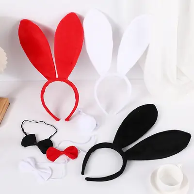 Red Fleece Rabbit Ears Headband for Girls Halloween Party