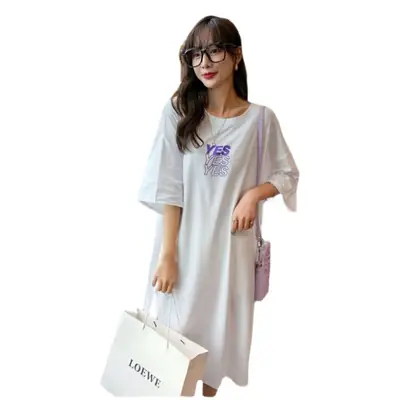 Maternity Dress White Oversized Korean Style Loose Long