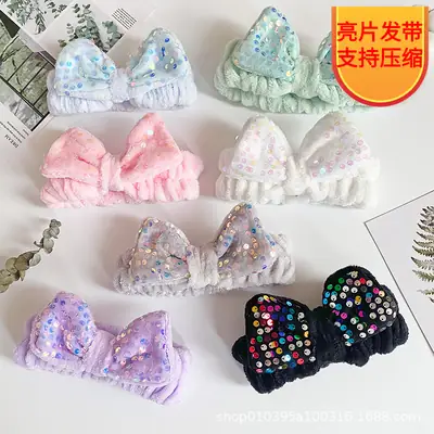 White Sequin Bow Hair Belt for Women