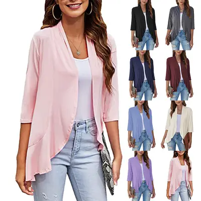 Black Seven-Sleeve Cardigan Jacket for Women