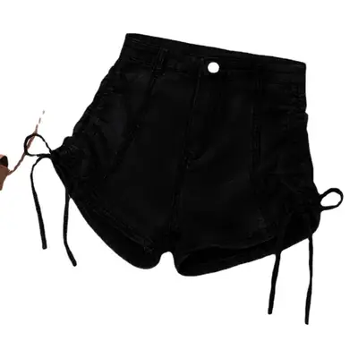 Women's White Drawstring High Waist Denim Shorts 2022