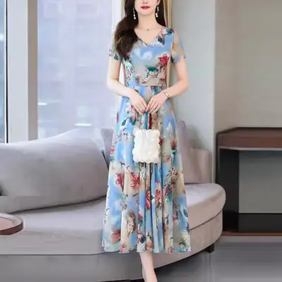 2024 Summer Floral V-Neck Plus Size Dress