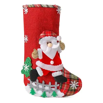 Christmas Santa Stocking with Plaid Boots Decor