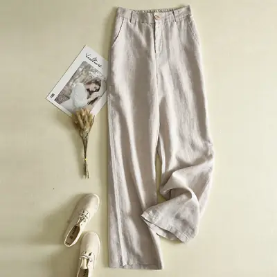 2024 Black Thin Casual Linen Pants Women