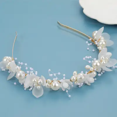 White Flower Handmade Pearl Hair Band for Girls