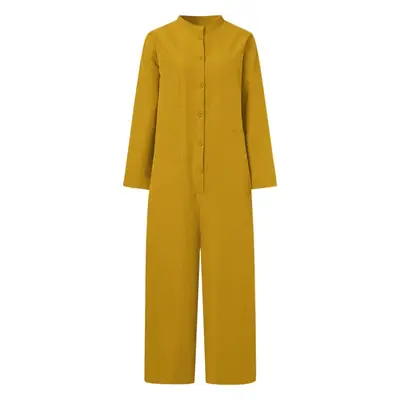 Women's Multi-Pocket Button Jumpsuit Brown
