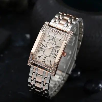 Women's Rose Gold Roman Numeral Quartz Watch with Diamond Bracelet