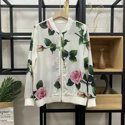 Women Chiffon Floral Zipper Jacket Summer Wear