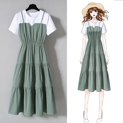 Blue Two-Piece Long Skirt Dress for Women