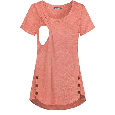 Women's Cut Out Neck T-Shirt Maroon Button Front