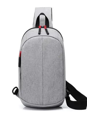 Gray Casual Shoulder Bag with Red Zip